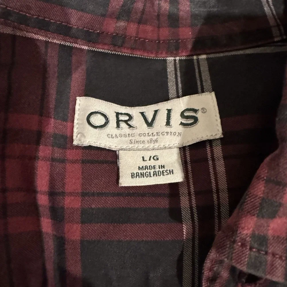 Orvis Men's Large Red Black Plaid Flannel Button‎ Up Shirt | Classic Collection